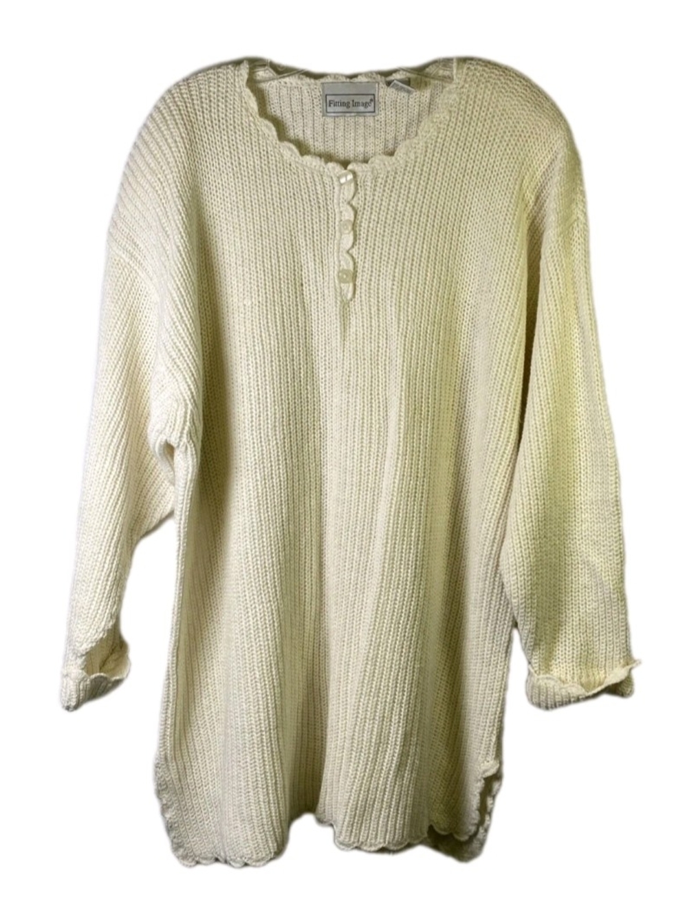 VTG Womens OS Ramie/Cotton Sweater 1980s Shoulder Pads Scallop Fitting Image